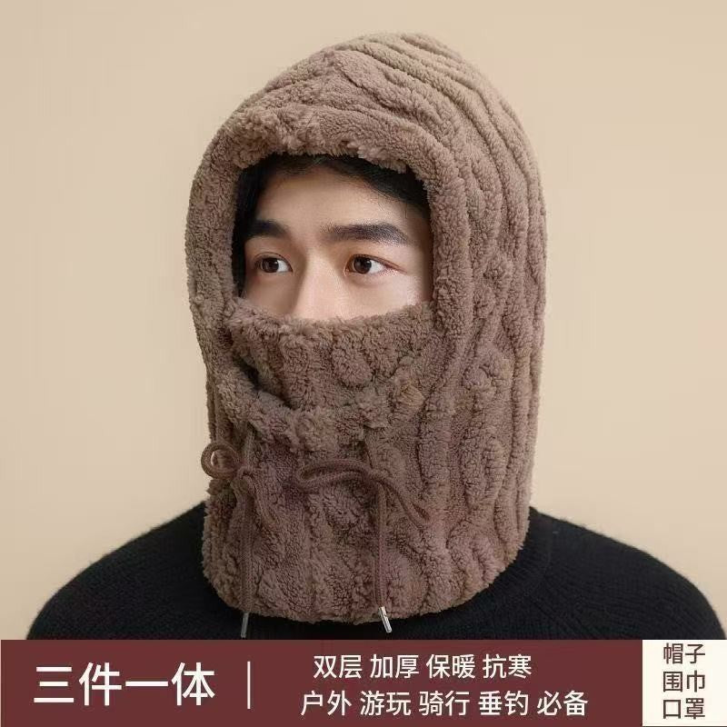 跨境帽子女冬季水波纹毛绒帽防风保暖套头帽可戴头盔骑行帽子批发