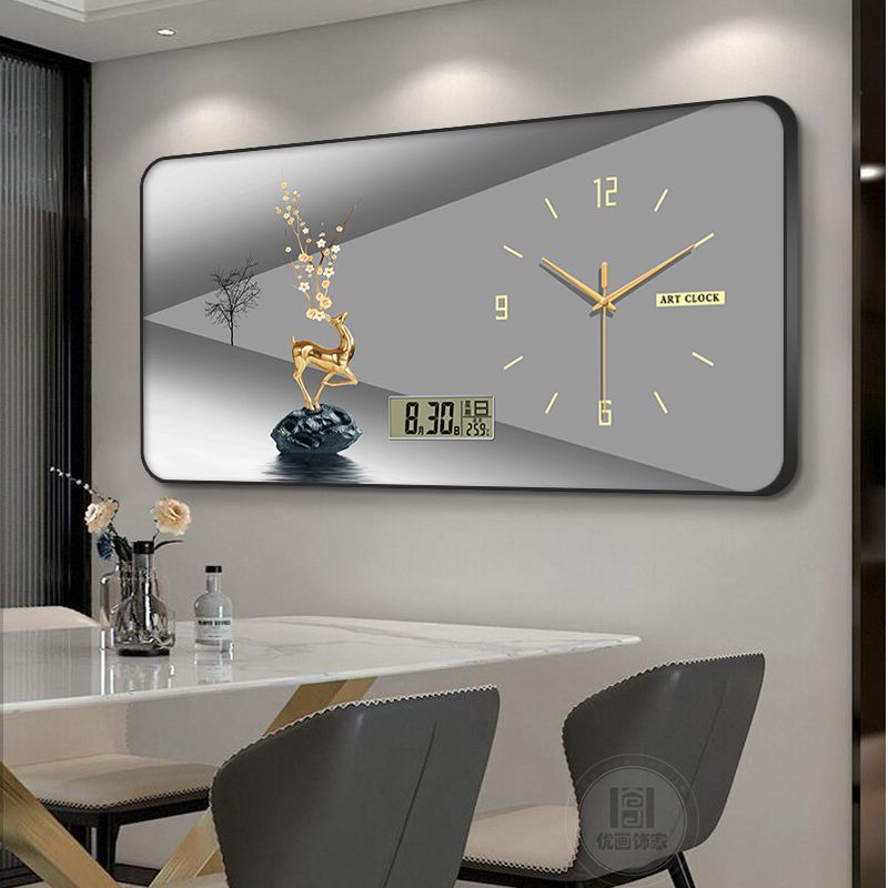 2026新款现代餐厅装饰画家用电子万年历客厅背景墙挂钟饭厅钟表画
