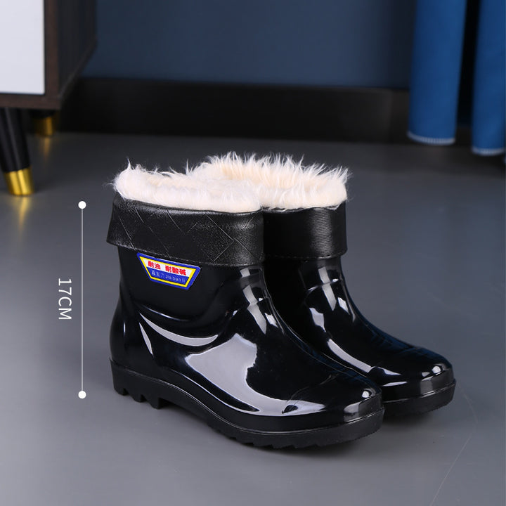 Men's Waterproof Anti-Slip Rain Boots – Thickened Fleece-Lined Work Safety Boots