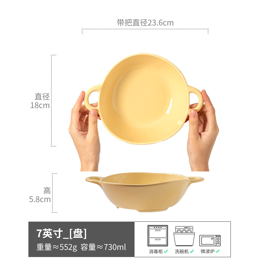 陶瓷哑光双耳碗日式家用汤碗甜品手持碗沙拉碗泡面碗餐具批发面碗