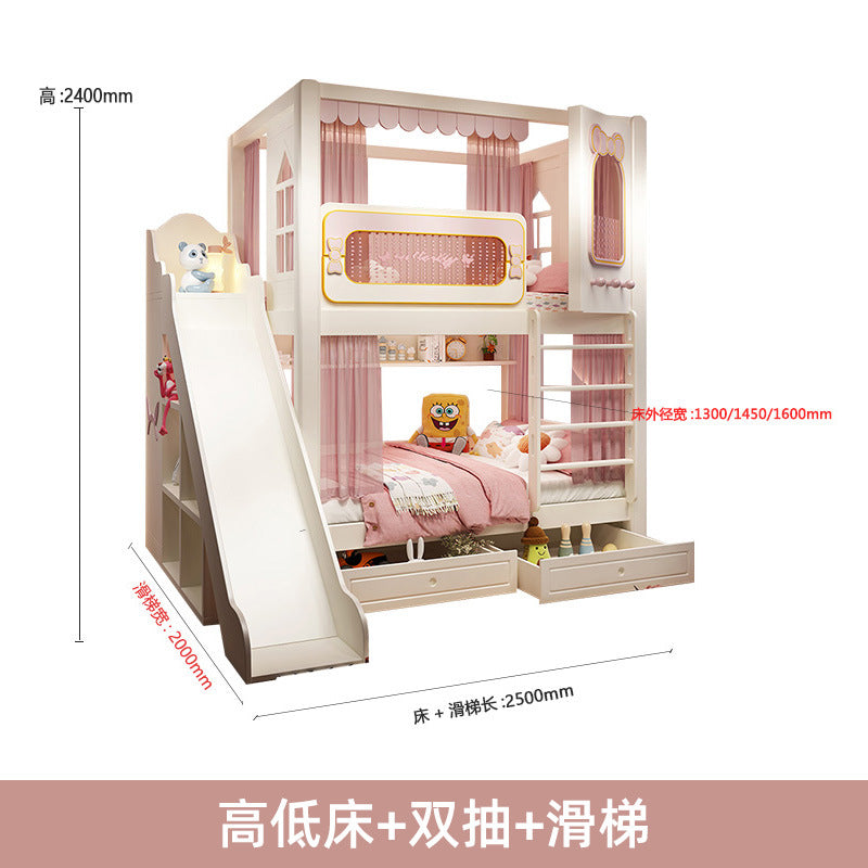 儿童床上下铺双层两层高低树屋床子母床上下同宽城堡公主高护栏床