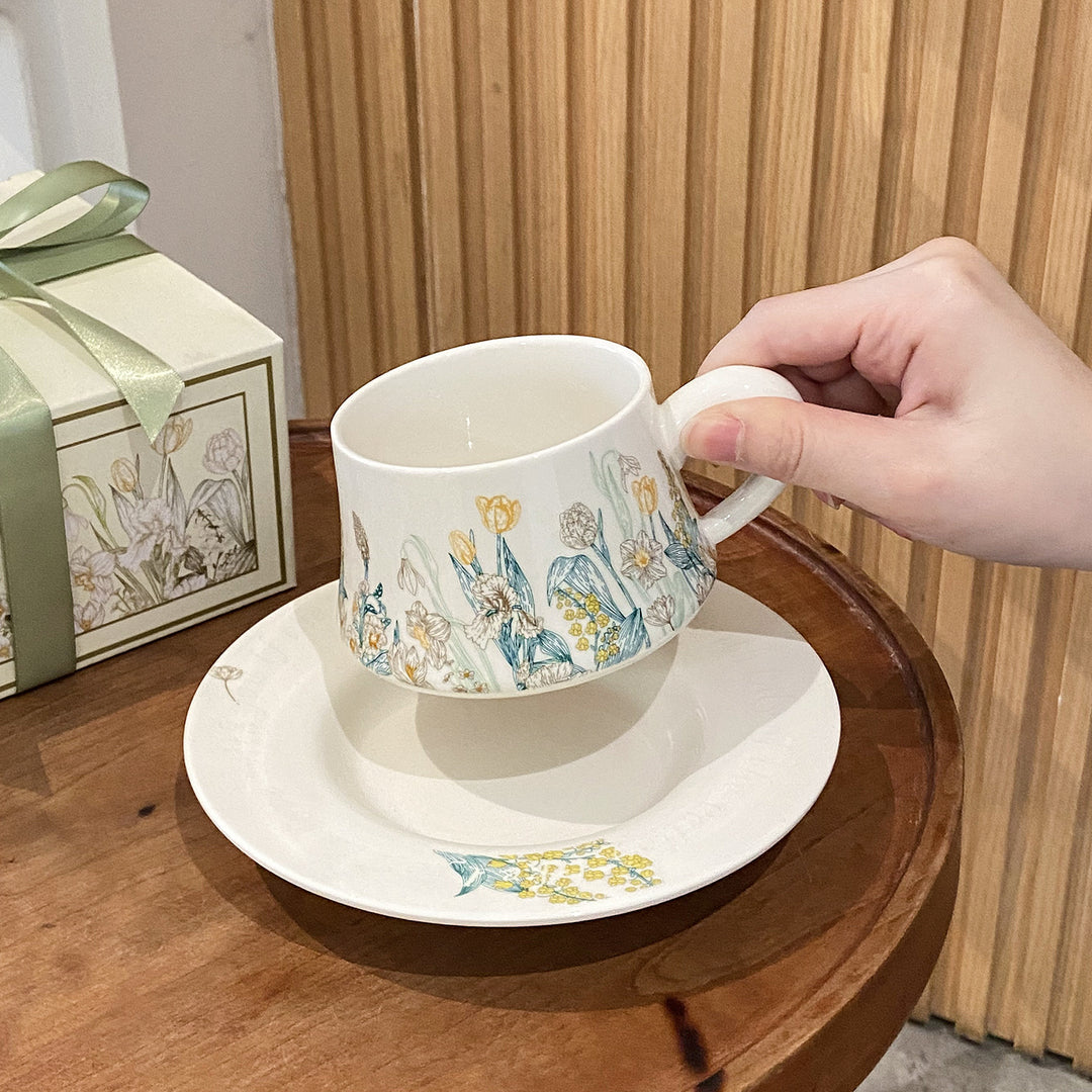 油画风铃花咖啡杯碟套装陶瓷杯杯子伴手礼高级轻奢礼品实用送客户