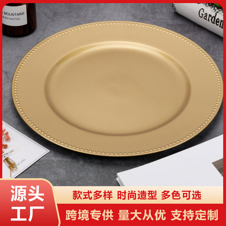 新款欧式珠盘喷粉圆盘酒店宴会垫盘塑盘喷粉工艺盘源头厂家