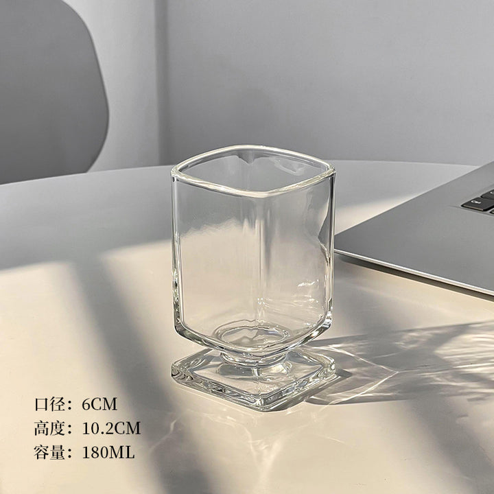 中古设计美拉德矮脚杯ins风玻璃杯果汁气泡水杯高级感杯子水杯