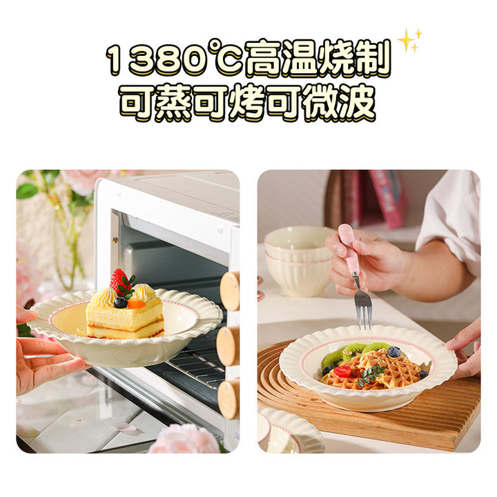 陶瓷餐具套装家用高颜值饭碗碗碟高级感浮雕花边盘子碗盘组合套装