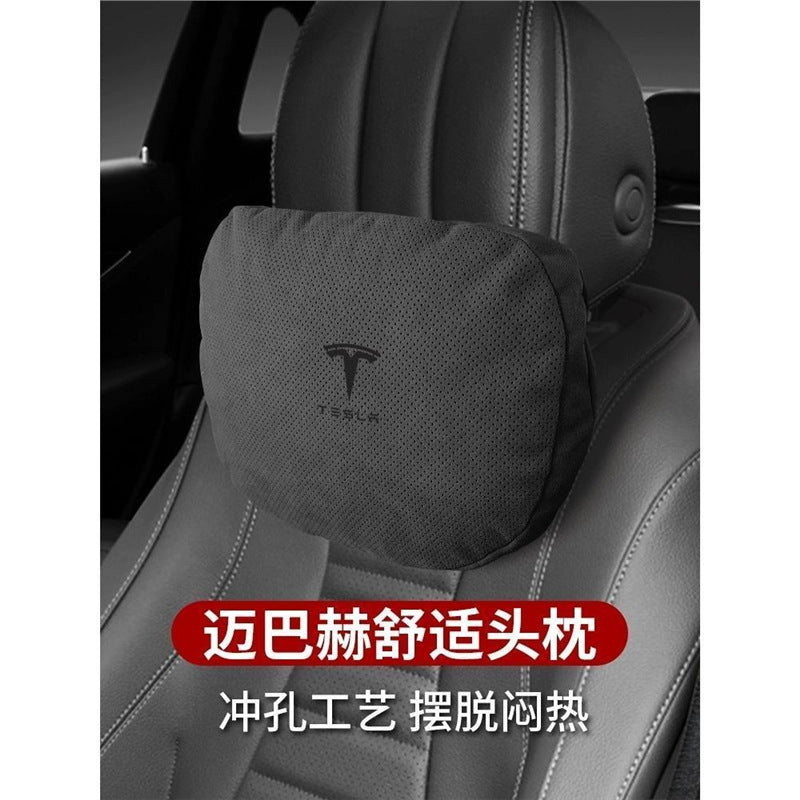 适用于特斯拉翻毛皮头枕model3/modely/model3s护颈枕头汽车用座