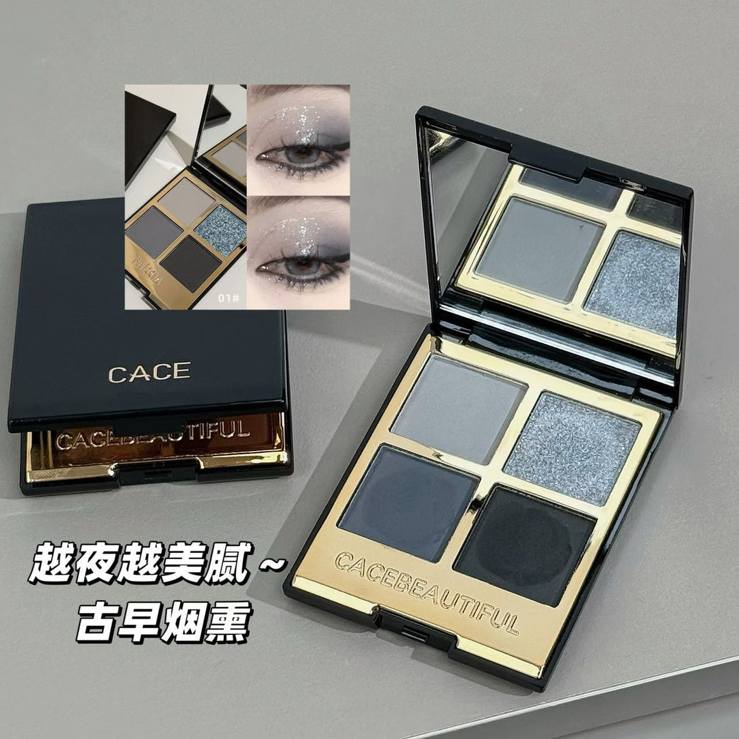 CACE新品黑金四色眼影盘 珠光哑光大地色系显色不飞粉彩妆女生