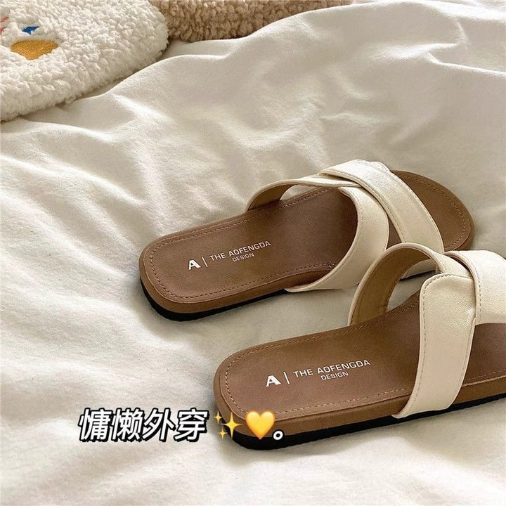 一字拖沙滩外穿凉拖百搭软底交叉设计感平底拖鞋夏季韩版新款室外