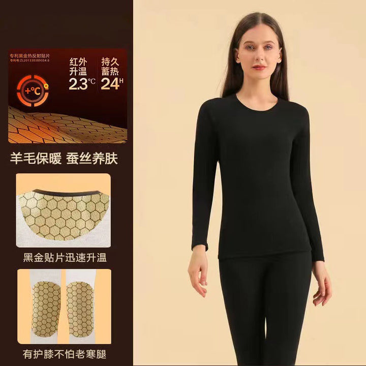 黑金锁温石墨烯男女保暖内衣德绒黑金贴片沸腾衣发热秋衣保暖套装