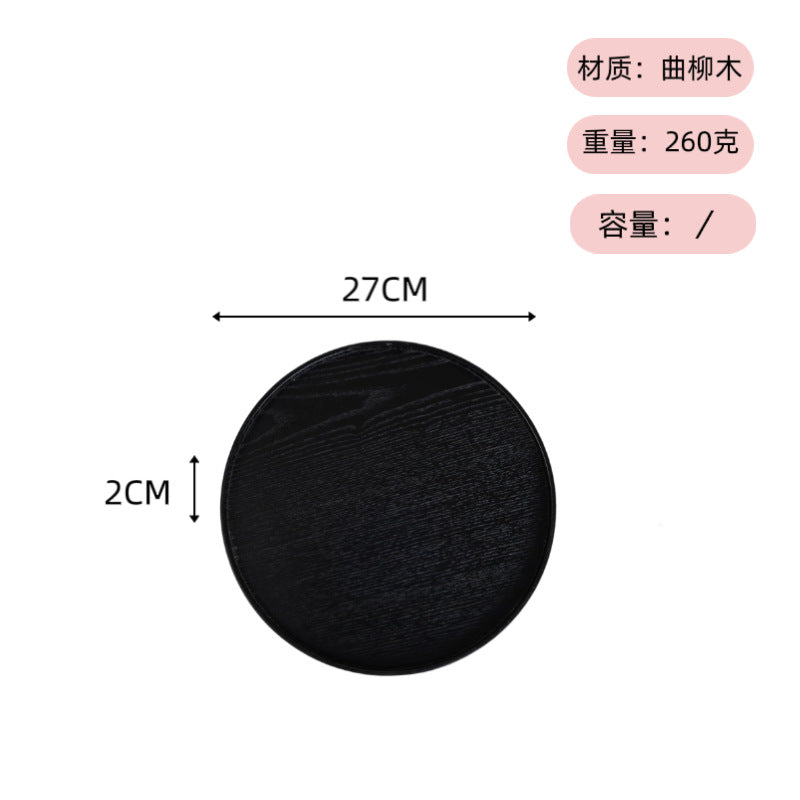 可定 制logo ins风日式木托盘茶盘圆形餐盘餐厅民宿水杯点心收纳