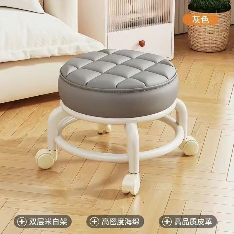 带软包带轮的小凳子家用矮凳子滑轮多功能万向轮门口换鞋凳批发