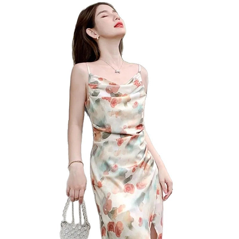 French Gentle Floral Slip Dress with Cardigan – Sexy Bodycon Maxi Dress 2026 Summer