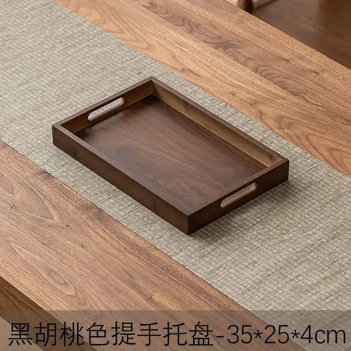 胡桃木色重竹茶盘家用简约长方形大号茶具收纳盘干泡台水杯置物架