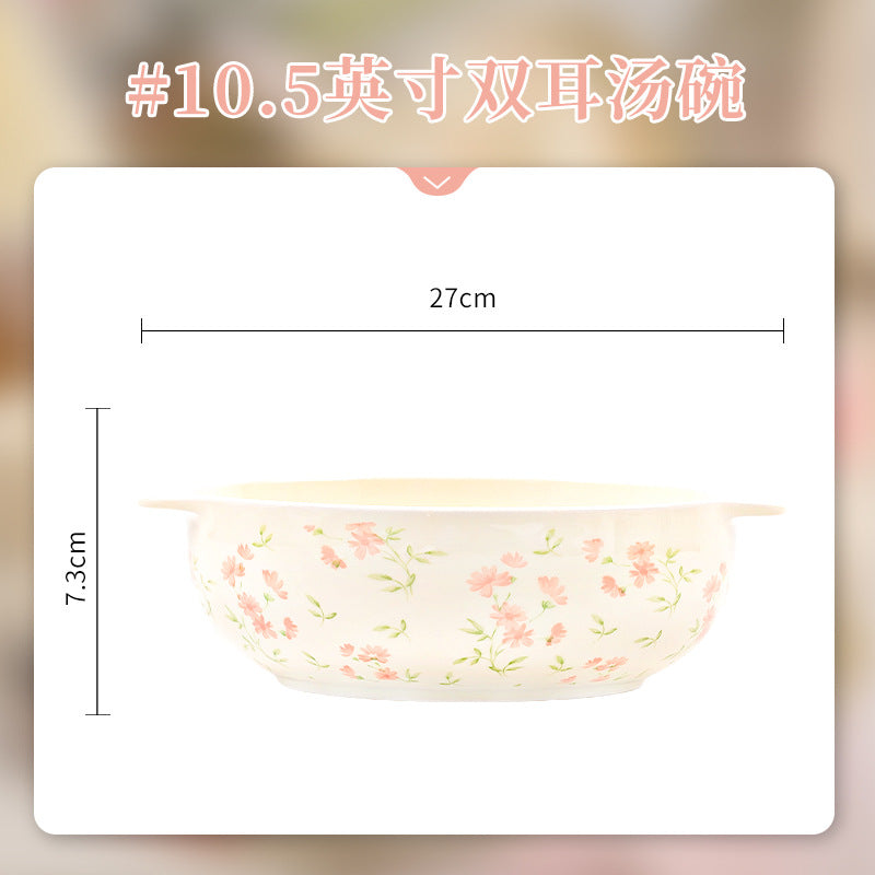 KANGMO Cream Style Ceramic Dinner Set - Floral Pattern Housewarming Wedding Gift