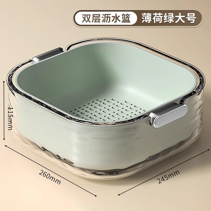 双层洗菜盆沥水篮六件套厨房客厅家用洗水果盘简约塑料淘菜菜篮子