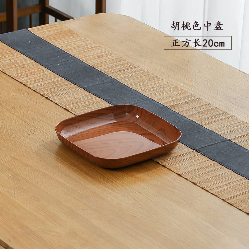 创意塑料木纹托盘套装家用吐骨碟水果盘零食盘下午茶托盘餐桌骨碟