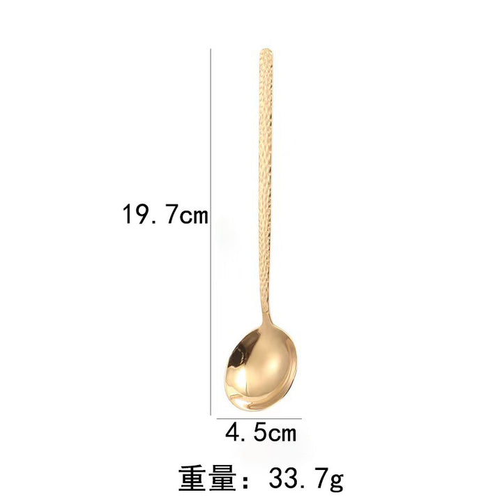 网红304锤纹圆头勺日式不锈钢勺子长柄韩式勺餐厅吃饭勺金色汤勺