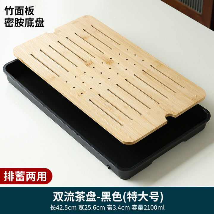 家用简约功夫茶具茶盘套装长方形储水日式密胺竹制小茶台沥水托盘