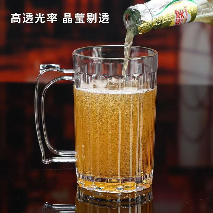 啤酒杯扎啤杯大容量啤酒杯亚克力加厚商用带手把塑料酒杯时尚