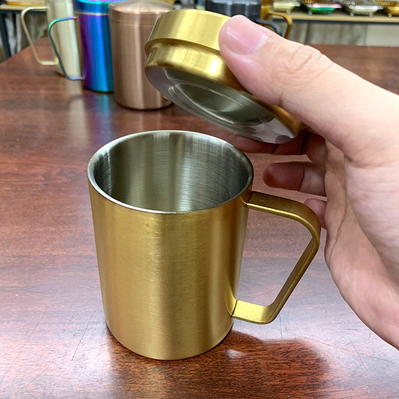 304不锈钢马克杯 家用双层带盖水杯茶杯带手柄咖啡杯办公室饮水杯