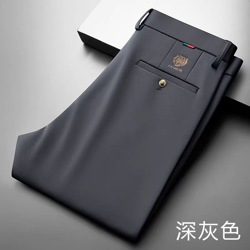 男士休闲裤秋冬加绒虎头修身弹力西裤男商务裤子男商务直筒男长裤