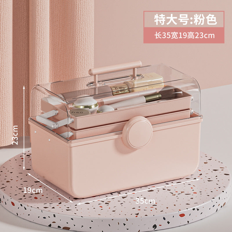 大容量化妆品收纳盒网红塑料防灰尘透明桌面手提式便携药品收纳箱