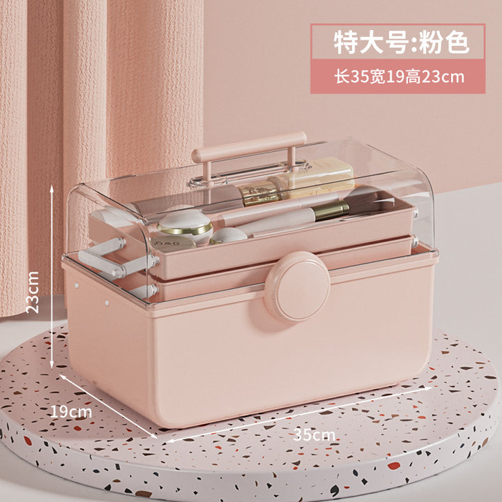 大容量化妆品收纳盒网红塑料防灰尘透明桌面手提式便携药品收纳箱