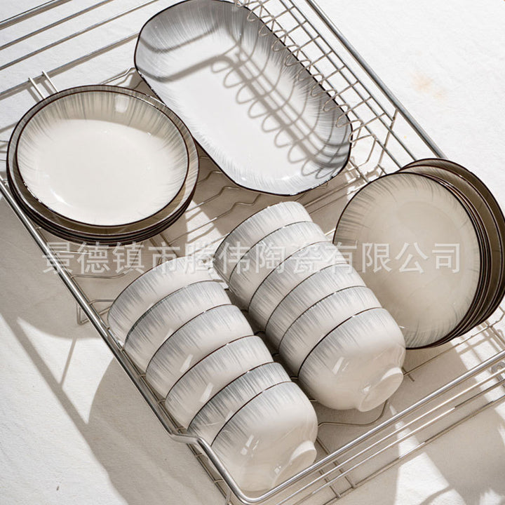 轻奢碗盘青瓷汤碗2025新款陶瓷餐具套装筷饭碗盘子时空灰碗具套装