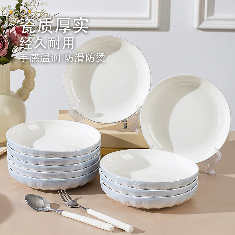 洛可可高颜值餐盘陶瓷盘子家用碗碟套装高级感高温烤花碟子菜盘