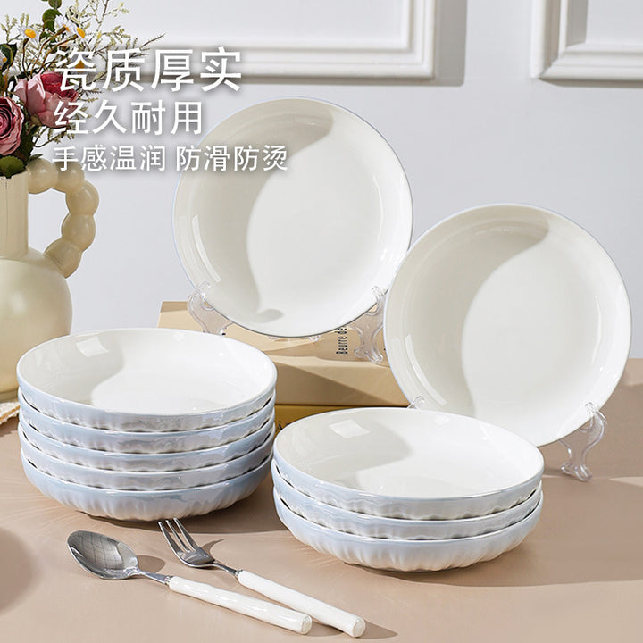 洛可可高颜值餐盘陶瓷盘子家用碗碟套装高级感高温烤花碟子菜盘