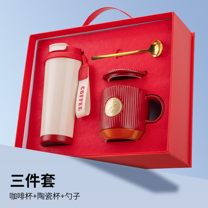 商务礼品套装轻奢风铜牌马克杯伴手礼定制logo公司礼品实用送客户