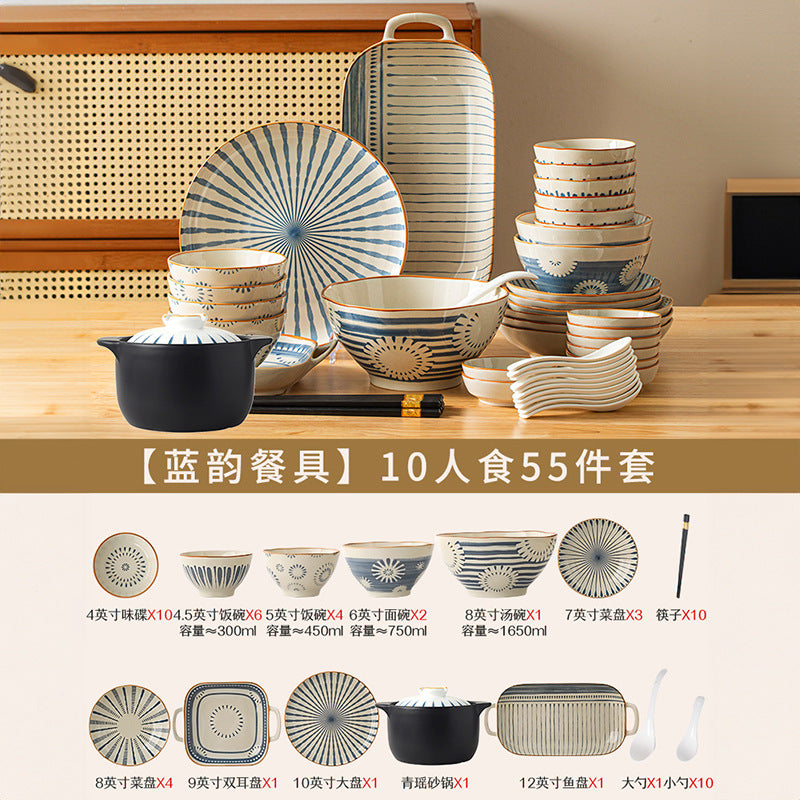 Japanese Style Tableware Set Home Bowl & Plate Underglaze Bowl Chopsticks Bowl & Plate Gift Giving Ceramic Bowl