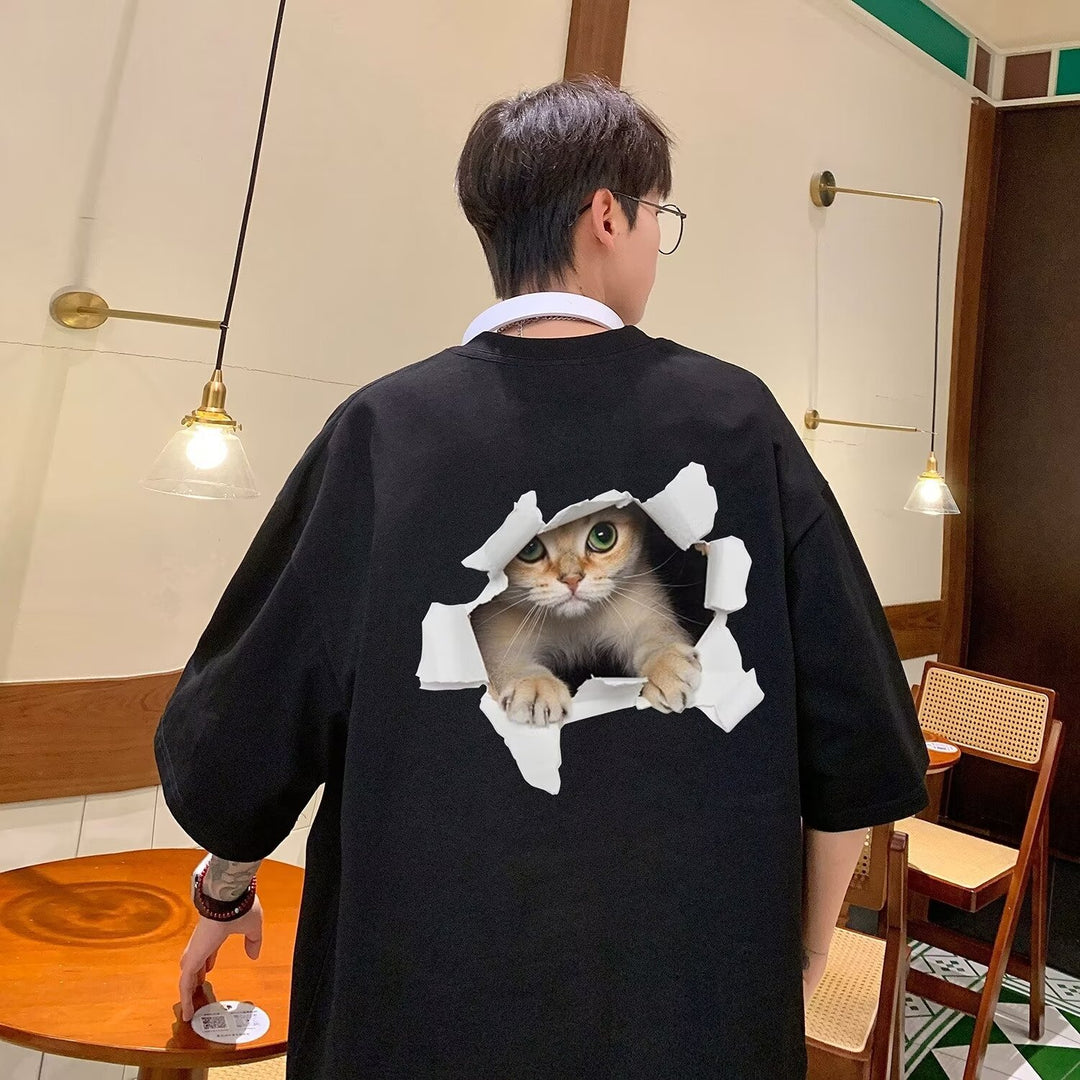夏季港风恶魔笑脸短袖t恤男ins潮流宽松情侣半袖日系休闲百搭体恤