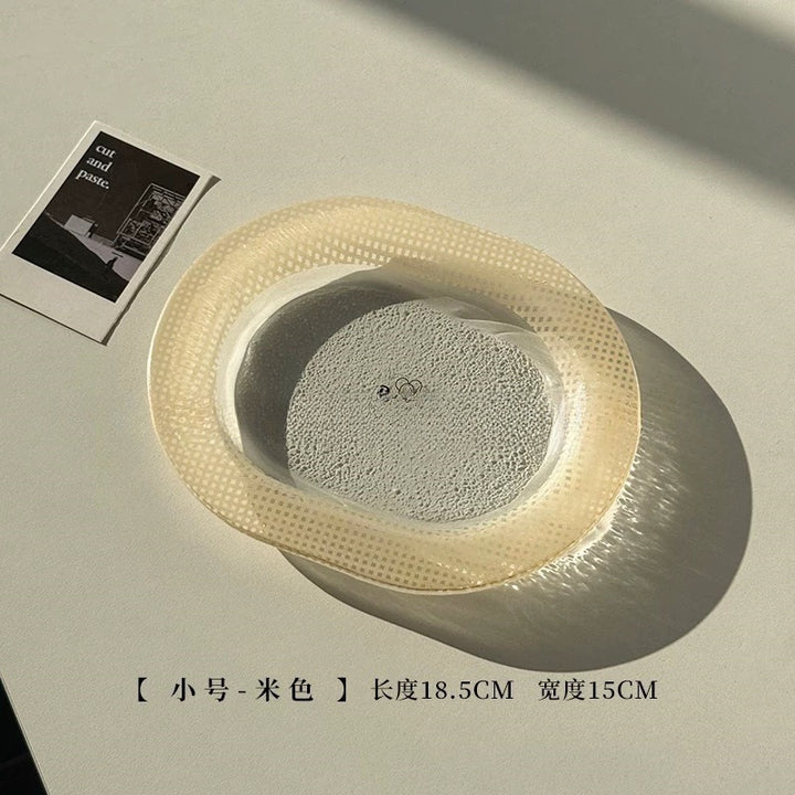 ins风创意彩色玻璃椭圆盘子高颜值多巴胺餐盘装饰盘甜品托盘果盘