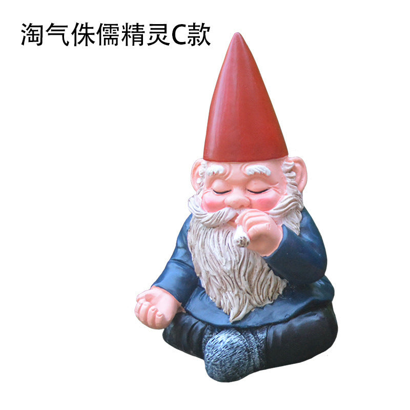 跨境卡通风格潮流淘气的侏儒精灵家居装饰雕像摆件树脂工艺品摆件