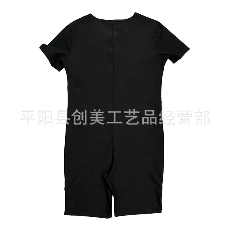 男士三合一全身桑拿连体衣腰部训练器紧身运动套装带拉链暴汗短袖