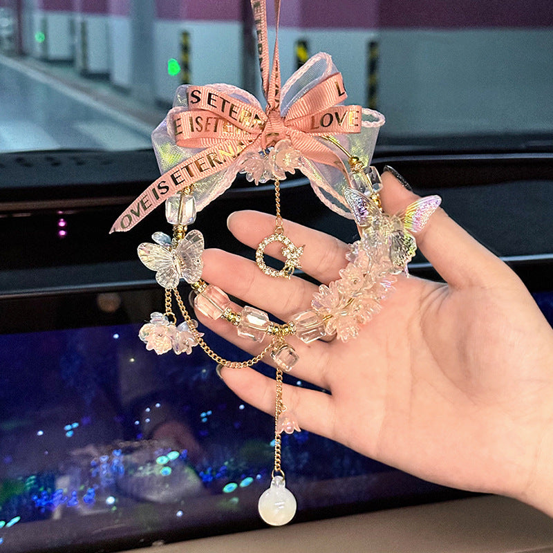 创意蝴蝶汽车挂件女生装饰高级感女神车内后视镜吊坠时尚车载挂饰