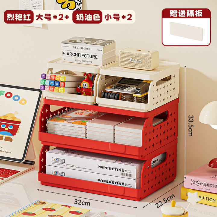 桌面收纳盒折叠塑料学生笔筒文具文件架多层办公桌A4纸整理储物架