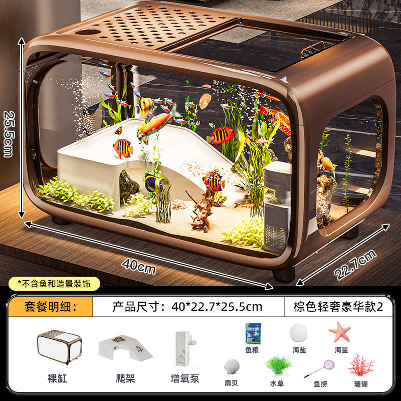 严选轻奢鱼缸家用高级带盖透明客厅造景生态缸玄关装饰塑料水族箱