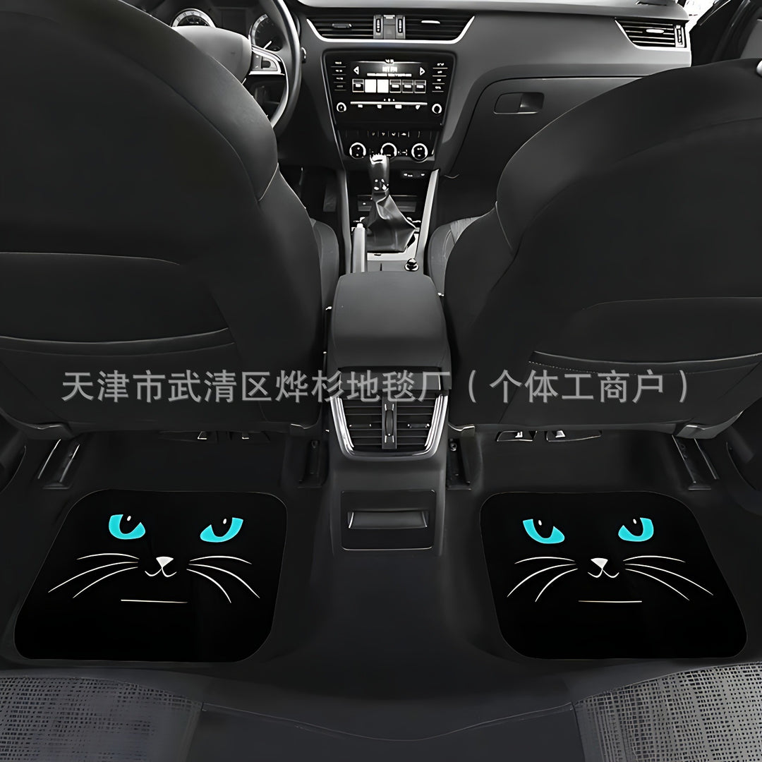 Cute Cat Crystal Velvet Car Floor Mat – Anti-Slip Easy Clean Decorative Pad