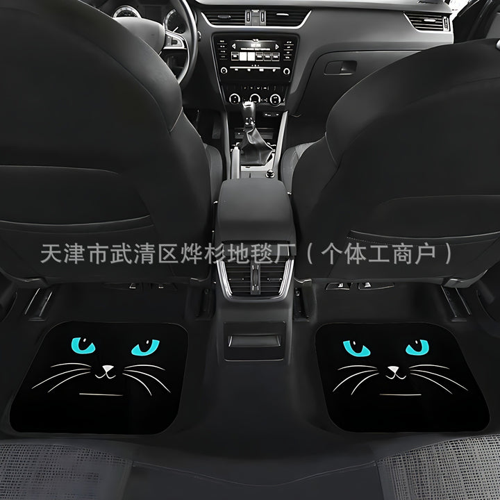 Cute Cat Crystal Velvet Car Floor Mat – Anti-Slip Easy Clean Decorative Pad