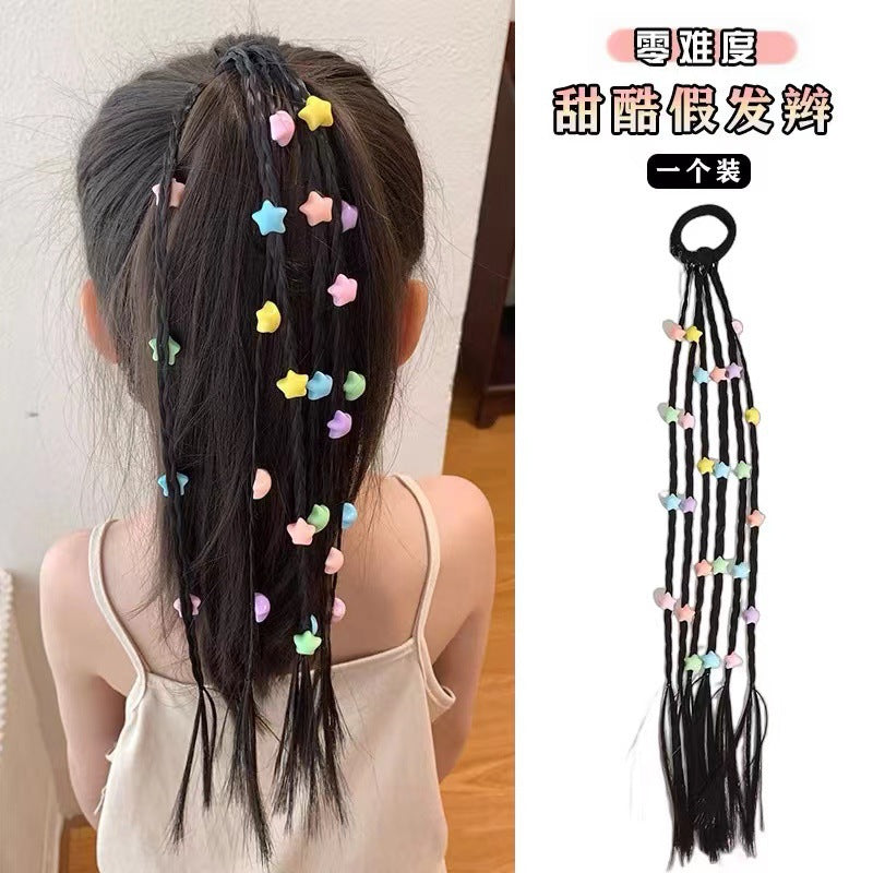 假发辫子儿童头饰拳击辫彩色发绳甜酷女扎马尾头绳橡皮筋发饰批发