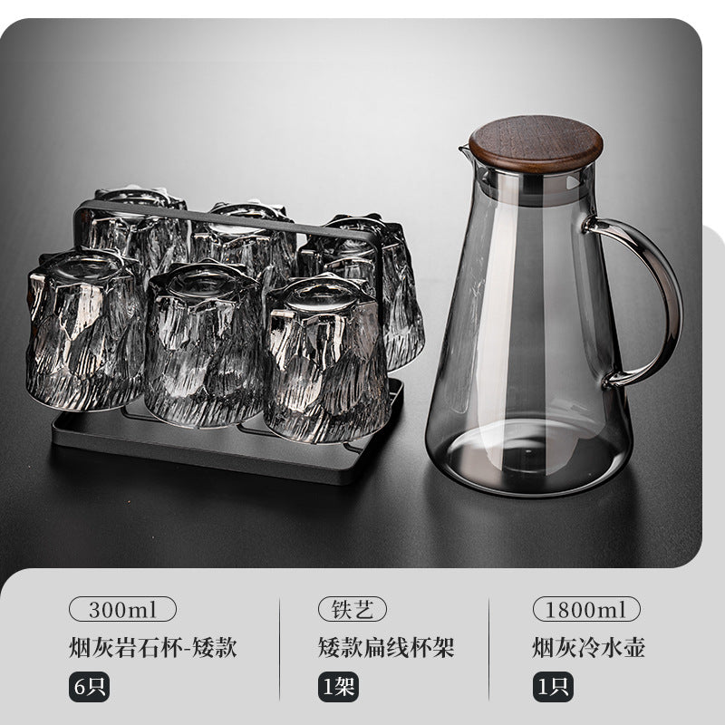 家用水杯套装复古浮雕冰川玻璃杯子水杯高级感茶水杯啤酒杯子