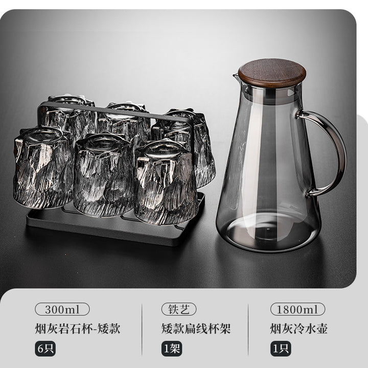 家用水杯套装复古浮雕冰川玻璃杯子水杯高级感茶水杯啤酒杯子