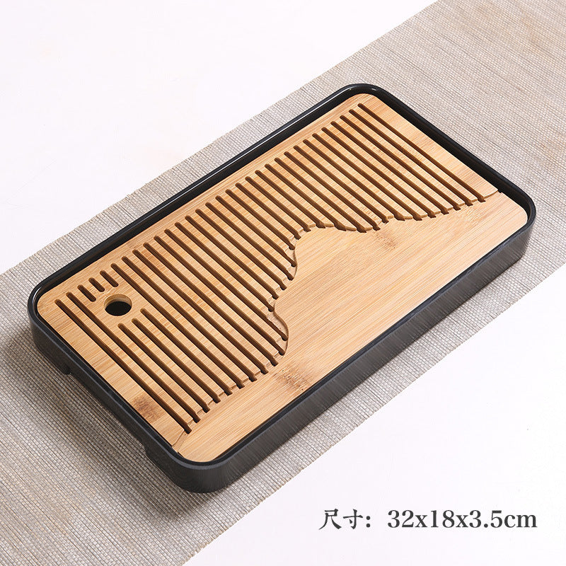 家用简约功夫茶具茶盘套装长方形储水日式密胺竹制小茶台沥水托盘