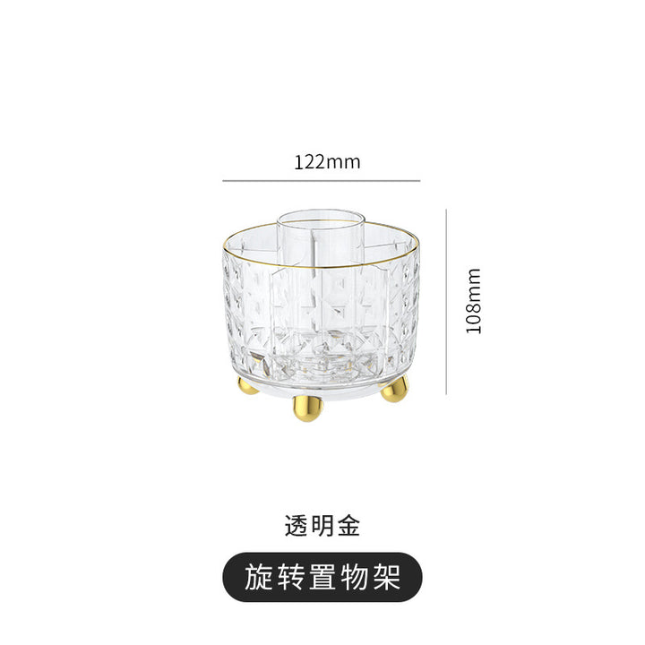 化妆品收纳盒高级感轻奢桌面化妆刷收纳可旋转梳妆台防尘收纳桶