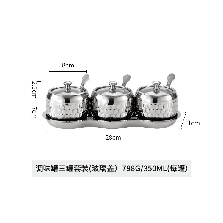 304不锈钢调味罐套装厨房盐味精香料收纳盒家用可视盖带勺调料盒