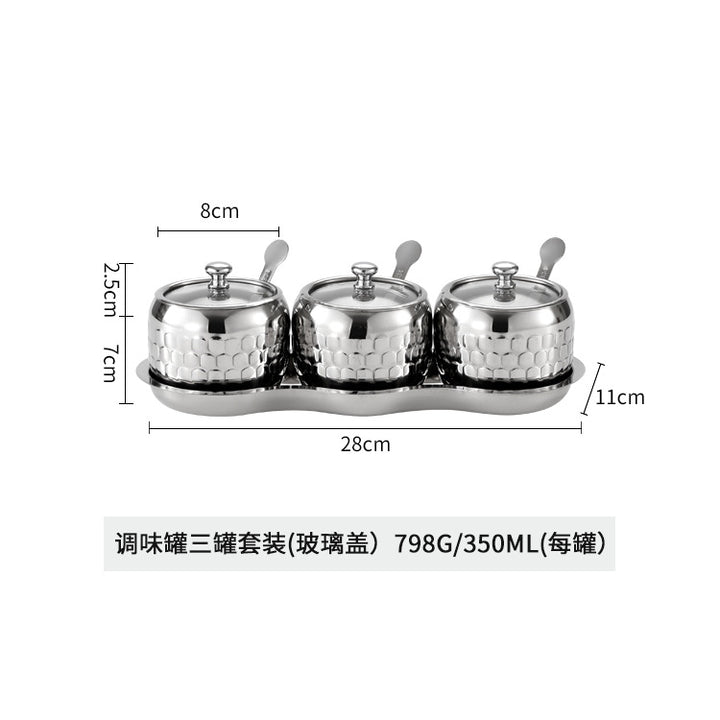 304不锈钢调味罐套装厨房盐味精香料收纳盒家用可视盖带勺调料盒