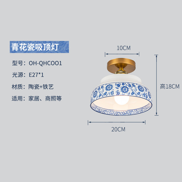 青花瓷餐厅吊灯三头中式古典卧室书房茶室陶瓷玄关楼梯吊灯过道灯