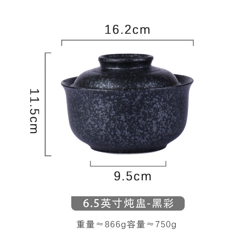 6.5英寸泡面碗带盖便当盒学生中式釉下彩陶瓷套装拉面碗食堂餐具